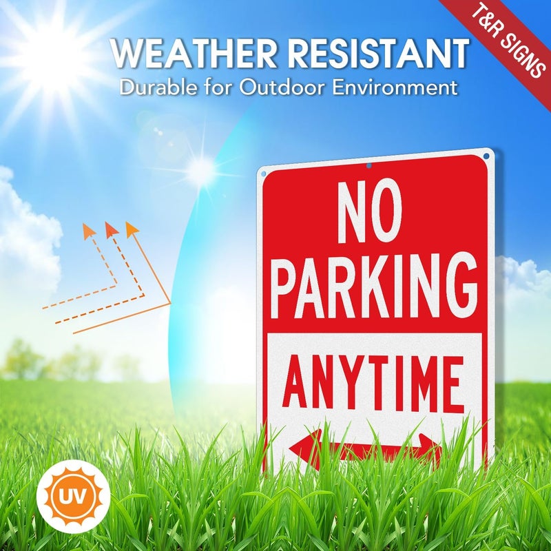 TR No Parking Anytime Sign - 4 Pack - 14 x 10 Inches Rust Free .040 Aluminum Reflective - UV Protected, Waterproof, Weatherproof and Fade Resistant - 6 Pre-drilled Holes - Image 3